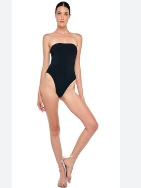 Norma Kamali Black Strapless High-Waist One-Piece Swimsuit